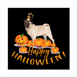 Happy Halloween Pug Fall Design Posters and Art